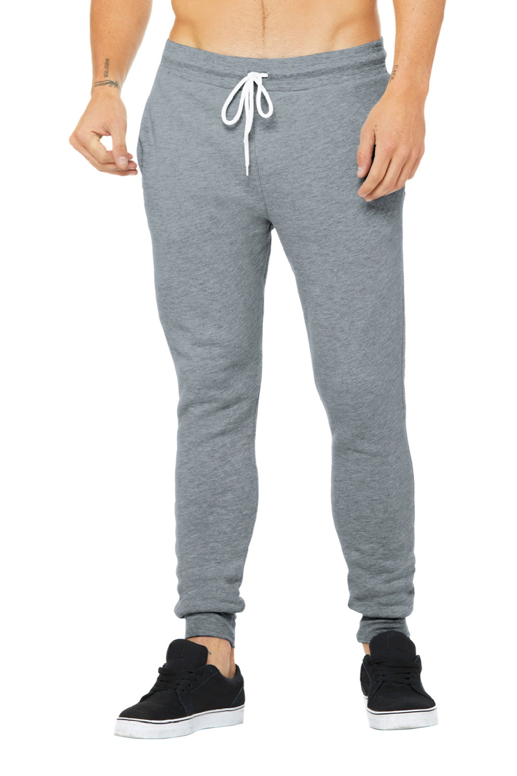Bella + Canvas BC3727/3727 Mens Jogger Sweatpants w/ Pockets Heather Grey Model Front