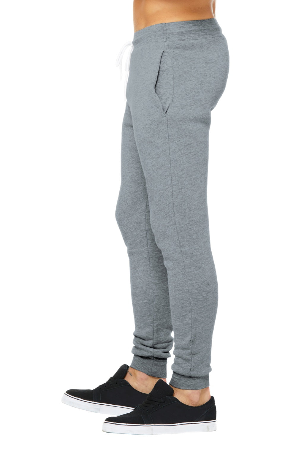 Bella + Canvas BC3727/3727 Mens Jogger Sweatpants w/ Pockets Heather Grey Model Side