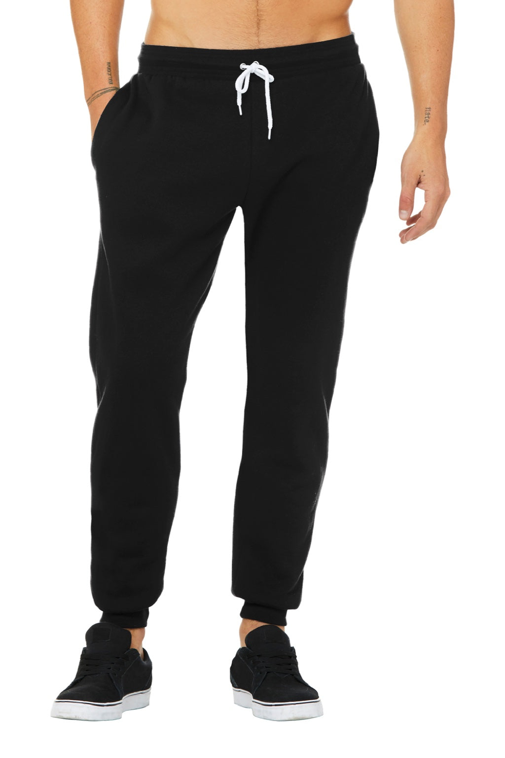 Bella + Canvas BC3727/3727 Mens Jogger Sweatpants w/ Pockets Black Model Front
