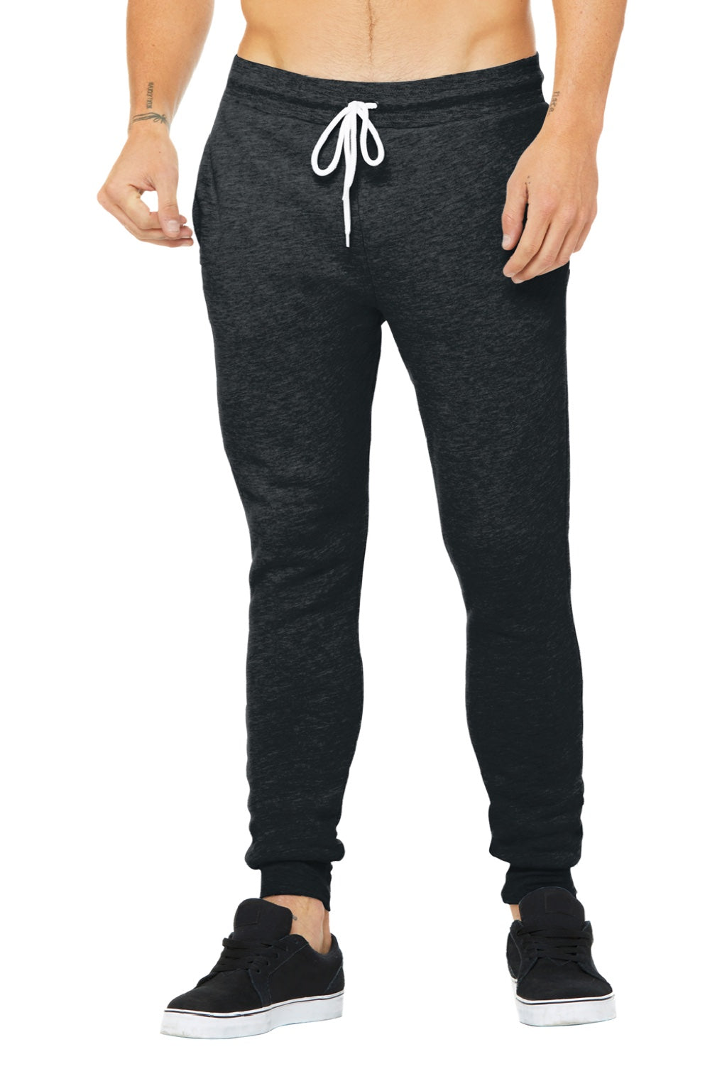Bella + Canvas BC3727/3727 Mens Jogger Sweatpants w/ Pockets Heather Dark Grey Model Front