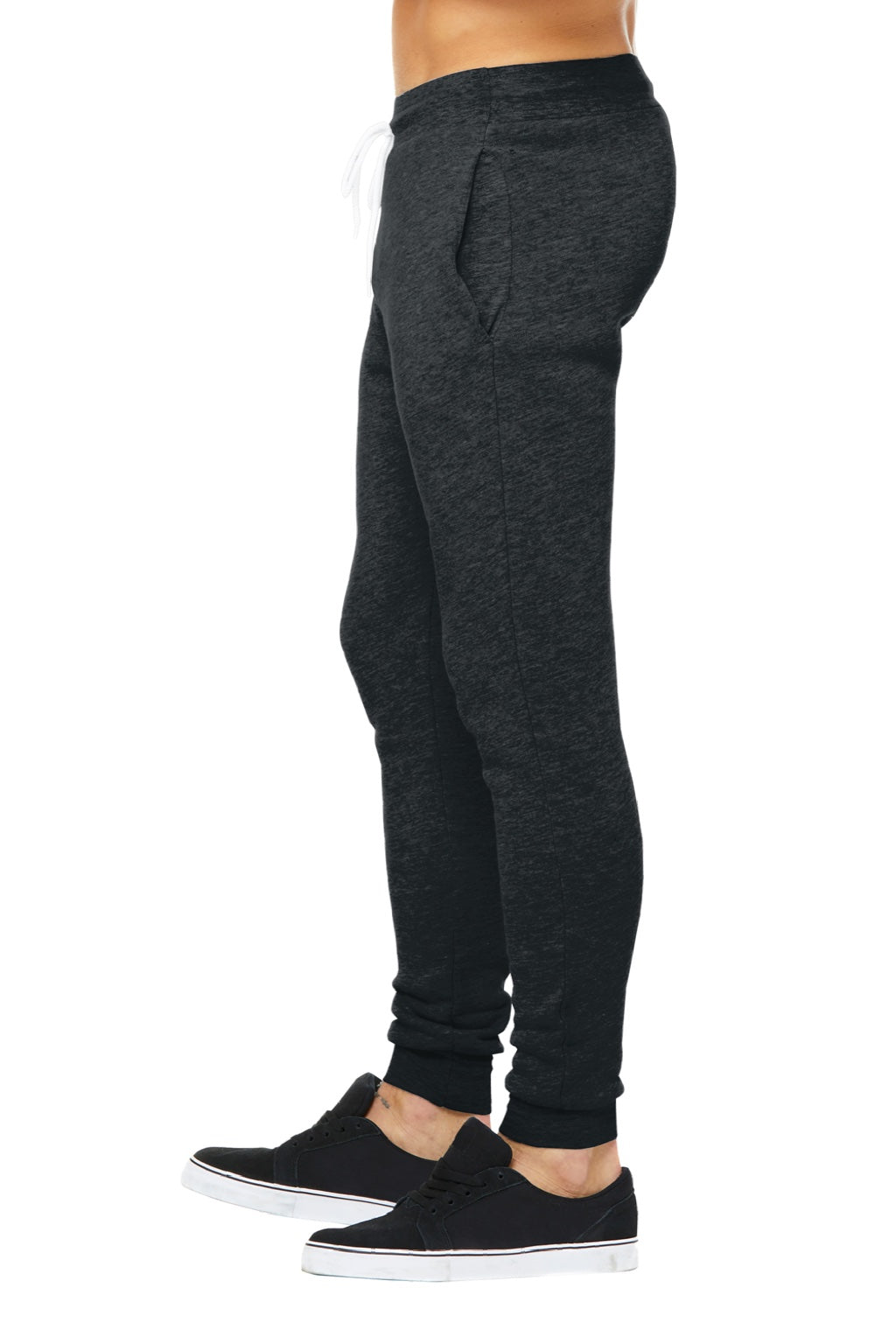 Bella + Canvas BC3727/3727 Mens Jogger Sweatpants w/ Pockets Heather Dark Grey Model Side
