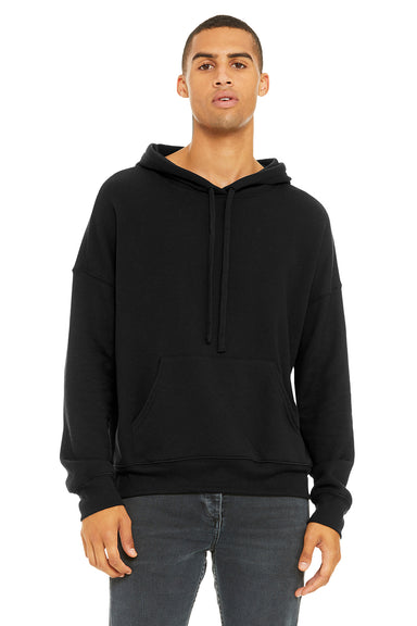 Bella + Canvas BC3729/3729 Mens Sponge Fleece Hooded Sweatshirt Hoodie w/ Pouch Pocket Black Model Front