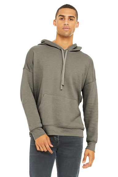 Bella + Canvas BC3729/3729 Mens Sponge Fleece Hooded Sweatshirt Hoodie w/ Pouch Pocket Heather Stone Model Front