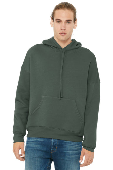 Bella + Canvas BC3729/3729 Mens Sponge Fleece Hooded Sweatshirt Hoodie w/ Pouch Pocket Military Green Model Front