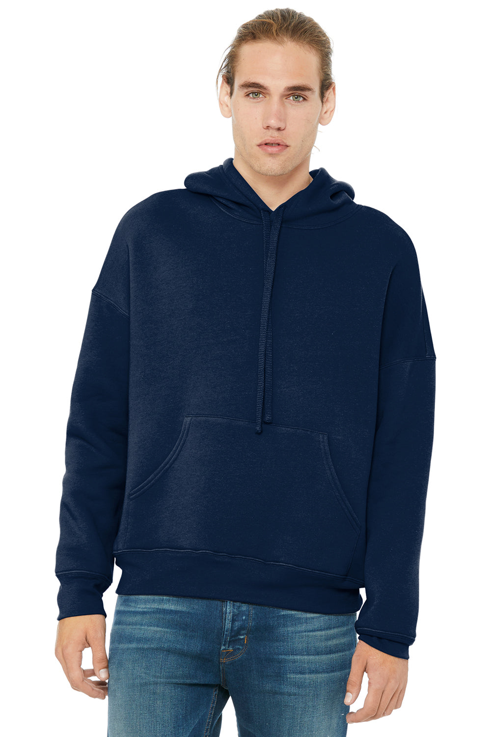 Bella + Canvas BC3729/3729 Mens Sponge Fleece Hooded Sweatshirt Hoodie Navy Blue Model Front