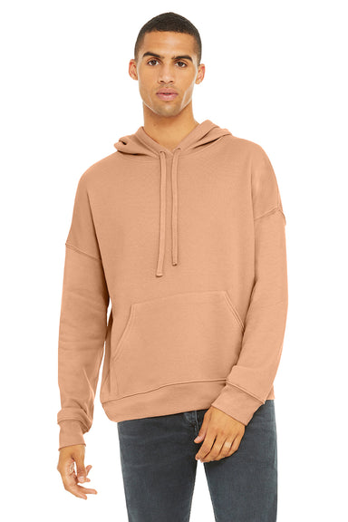 Bella + Canvas BC3729/3729 Mens Sponge Fleece Hooded Sweatshirt Hoodie w/ Pouch Pocket Peach Model Front