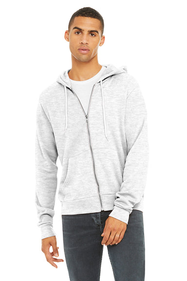 Bella + Canvas BC3719/3719 Mens Sponge Fleece Hooded Sweatshirt Hoodie w/ Pouch Pocket Ash Grey Model Front