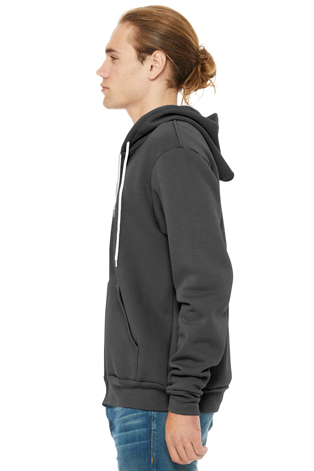 Bella + Canvas BC3739/3739 Mens Fleece Full Zip Hooded Sweatshirt Hoodie Asphalt Grey Model Side