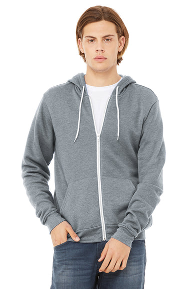 Bella + Canvas BC3739/3739 Mens Fleece Full Zip Hooded Sweatshirt Hoodie w/ Pockets Heather Grey Model Front