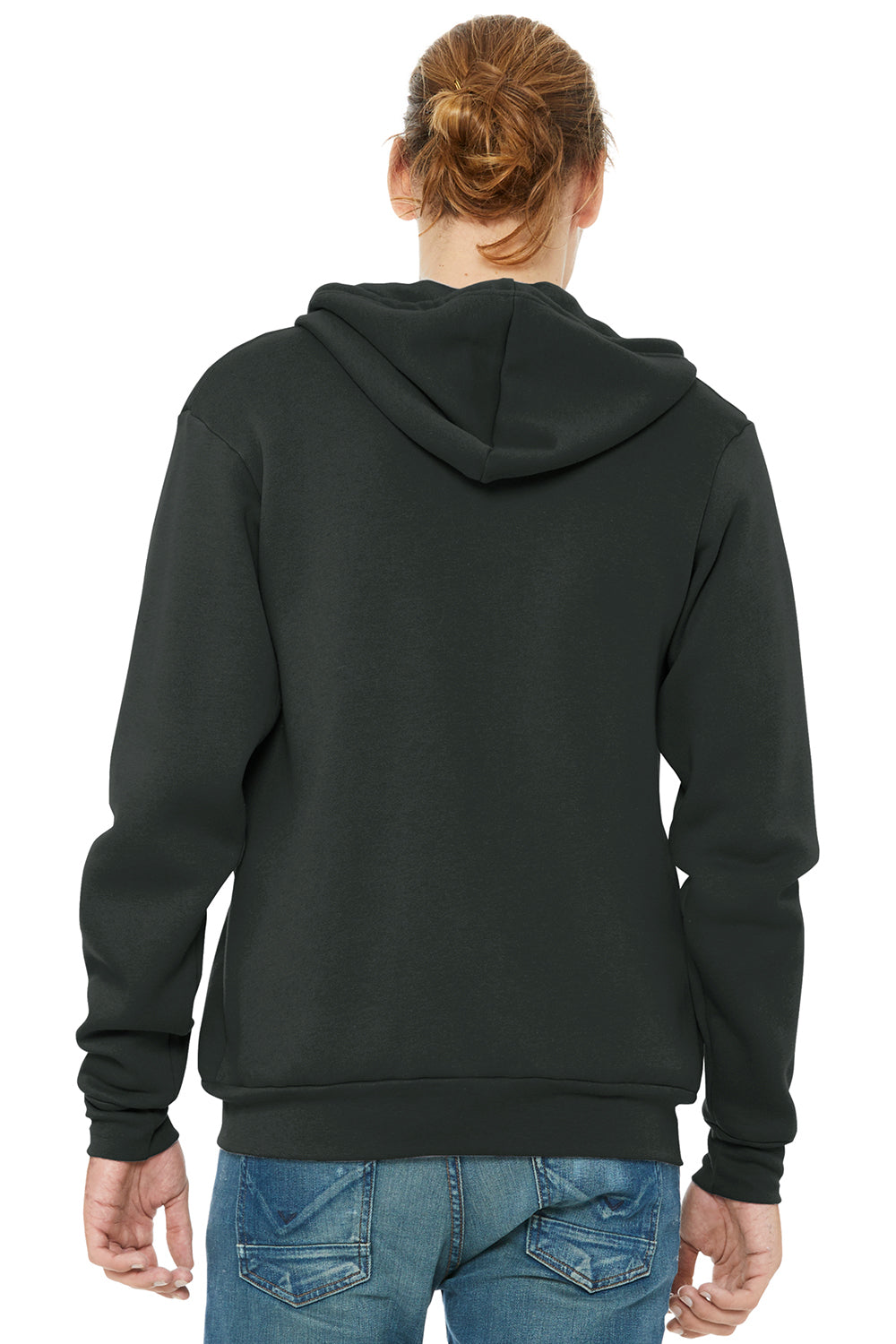 Bella + Canvas BC3739/3739 Mens Fleece Full Zip Hooded Sweatshirt Hoodie w/ Pockets DTG Dark Grey Model Back