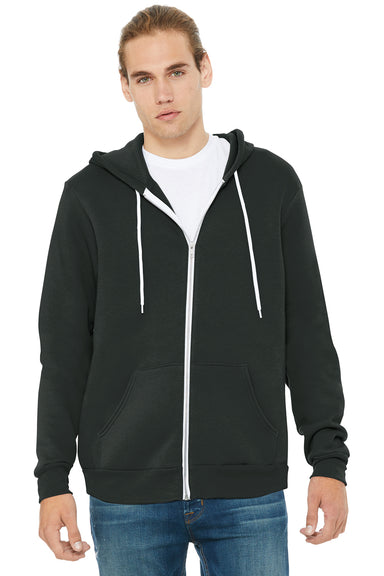 Bella + Canvas BC3739/3739 Mens Fleece Full Zip Hooded Sweatshirt Hoodie DTG Dark Grey Model Front