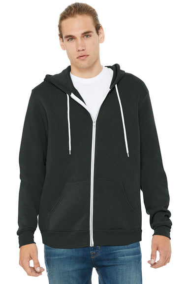 Bella + Canvas BC3739/3739 Mens Fleece Full Zip Hooded Sweatshirt Hoodie w/ Pockets Dark Grey Model Front