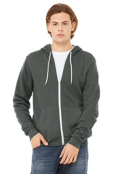 Bella + Canvas BC3739/3739 Mens Fleece Full Zip Hooded Sweatshirt Hoodie w/ Pockets Heather Deep Grey Model Front