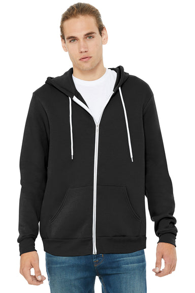 Bella + Canvas BC3739/3739 Mens Fleece Full Zip Hooded Sweatshirt Hoodie DTG Black Model Front