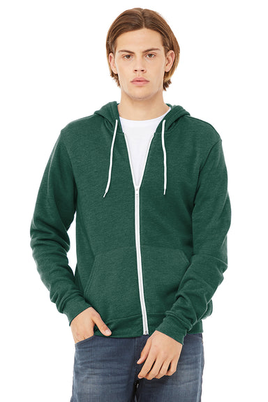 Bella + Canvas BC3739/3739 Mens Fleece Full Zip Hooded Sweatshirt Hoodie w/ Pockets Heather Forest Green Model Front