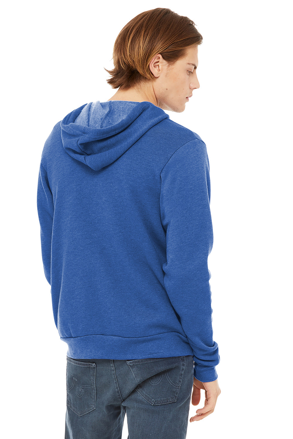 Bella + Canvas BC3739/3739 Mens Fleece Full Zip Hooded Sweatshirt Hoodie Heather True Royal Blue Model Back