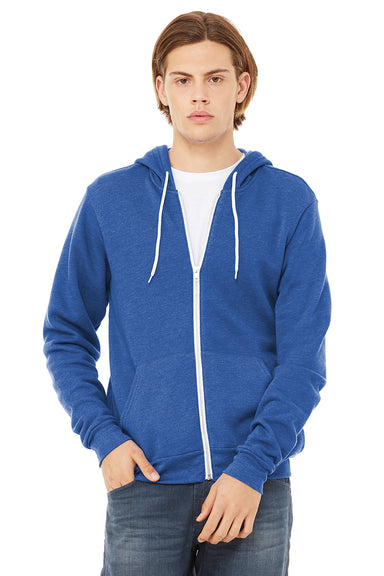 Bella + Canvas BC3739/3739 Mens Fleece Full Zip Hooded Sweatshirt Hoodie w/ Pockets Heather True Royal Blue Model Front