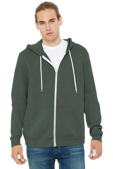 Bella + Canvas BC3739/3739 Mens Fleece Full Zip Hooded Sweatshirt Hoodie Military Green Model Front