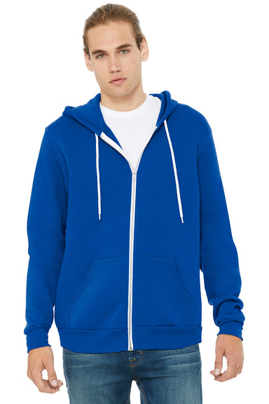 Bella + Canvas BC3739/3739 Mens Fleece Full Zip Hooded Sweatshirt Hoodie w/ Pockets True Royal Blue Model Front