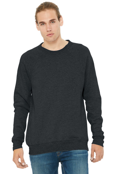 Bella + Canvas BC3901/3901 Mens Sponge Fleece Crewneck Sweatshirt Heather Dark Grey Model Front