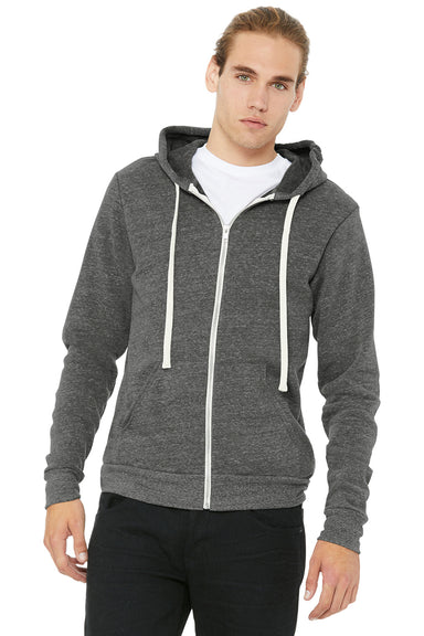 Bella + Canvas BC3909/3909 Mens Sponge Fleece Full Zip Hooded Sweatshirt Hoodie w/ Pockets Grey Model Front