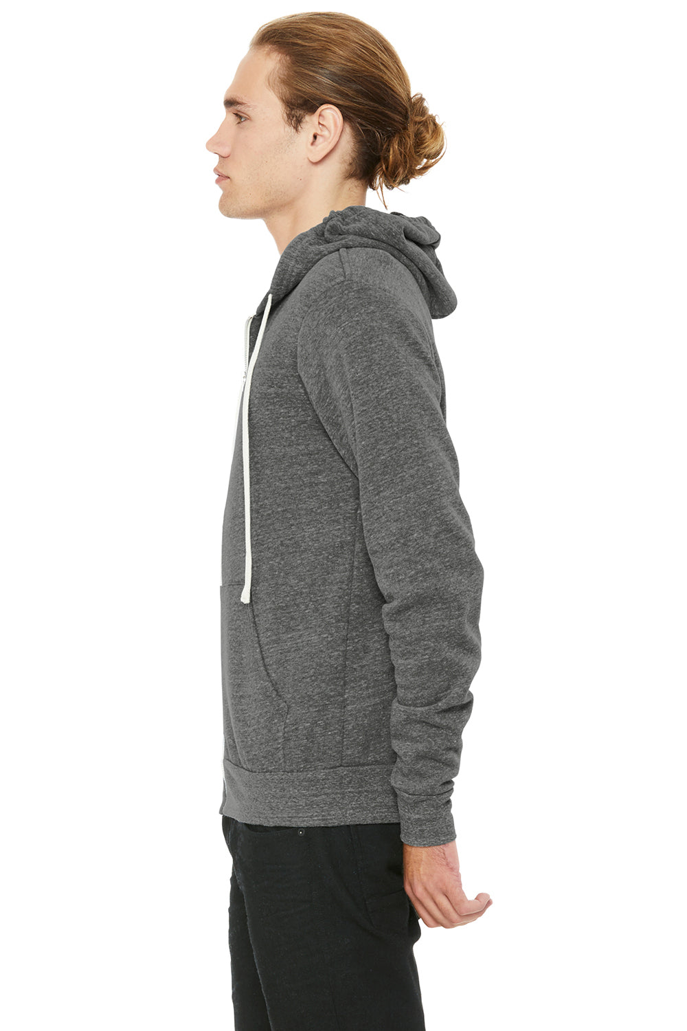 Bella + Canvas BC3909/3909 Mens Sponge Fleece Full Zip Hooded Sweatshirt Hoodie Grey Model Side