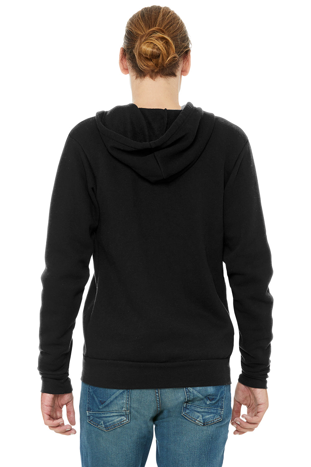 Bella + Canvas BC3909/3909 Mens Sponge Fleece Full Zip Hooded Sweatshirt Hoodie Solid Black Model Back