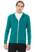 Bella + Canvas BC3939/3939 Mens Full Zip Long Sleeve Hooded T-Shirt Hoodie Teal Green Model Front
