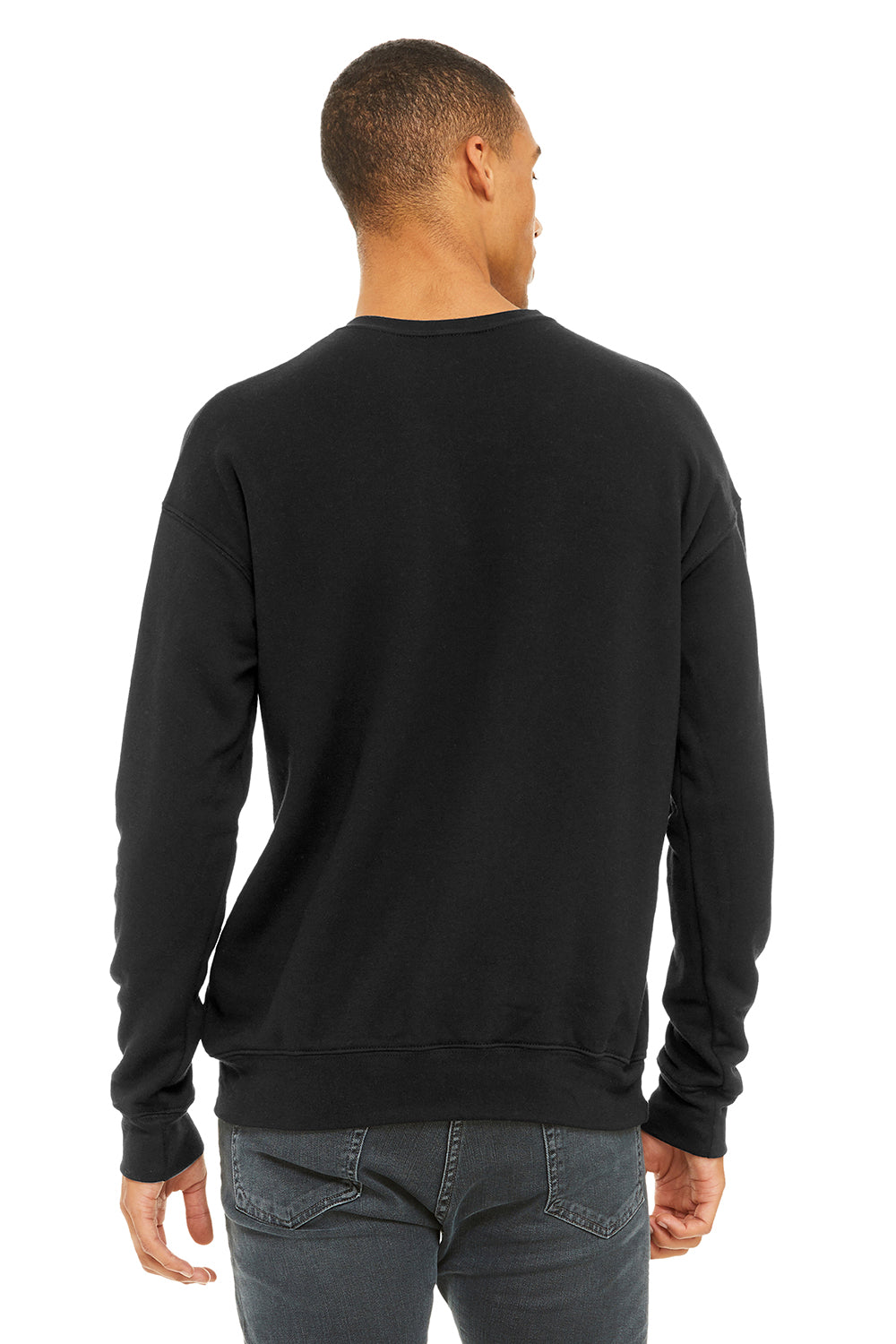 Bella + Canvas BC3945/3945 Mens Fleece Crewneck Sweatshirt Black Model Back