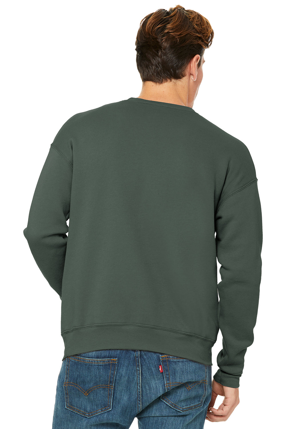 Bella + Canvas BC3945/3945 Mens Fleece Crewneck Sweatshirt Military Green Model Back