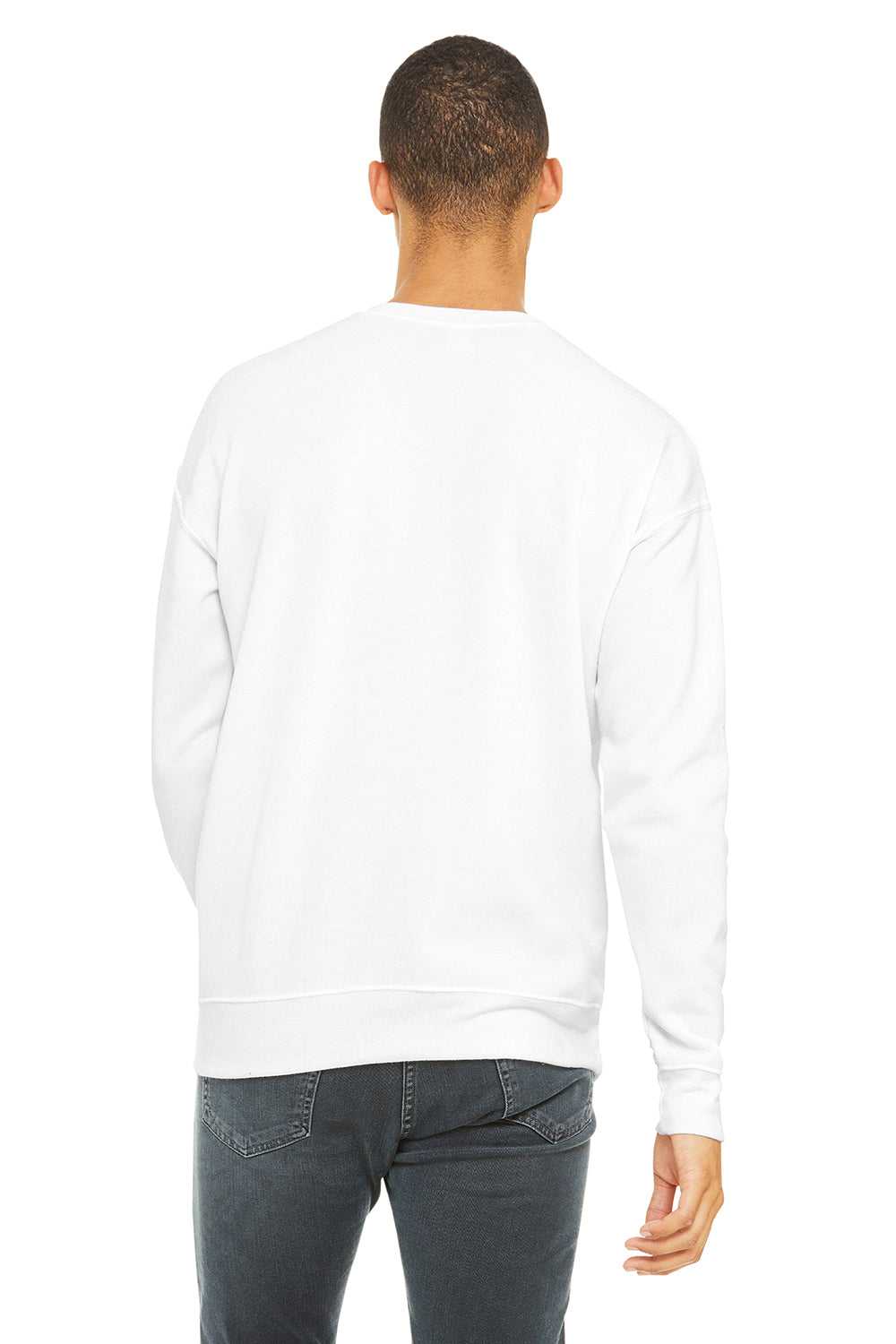 Bella + Canvas BC3945/3945 Mens Fleece Crewneck Sweatshirt White Model Back