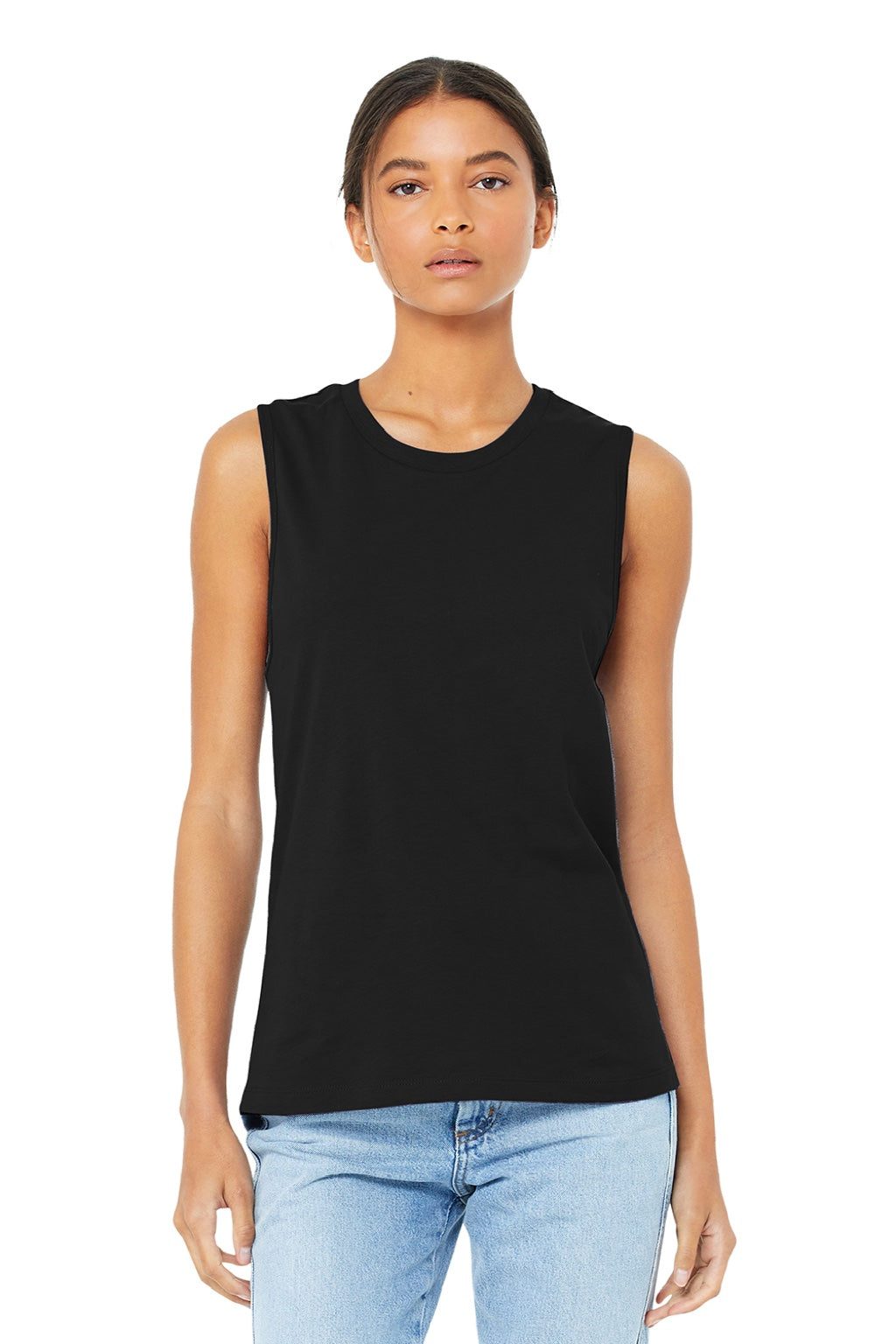Bella + Canvas BC6003/6003 Womens Jersey Muscle Tank Top Black Model Front