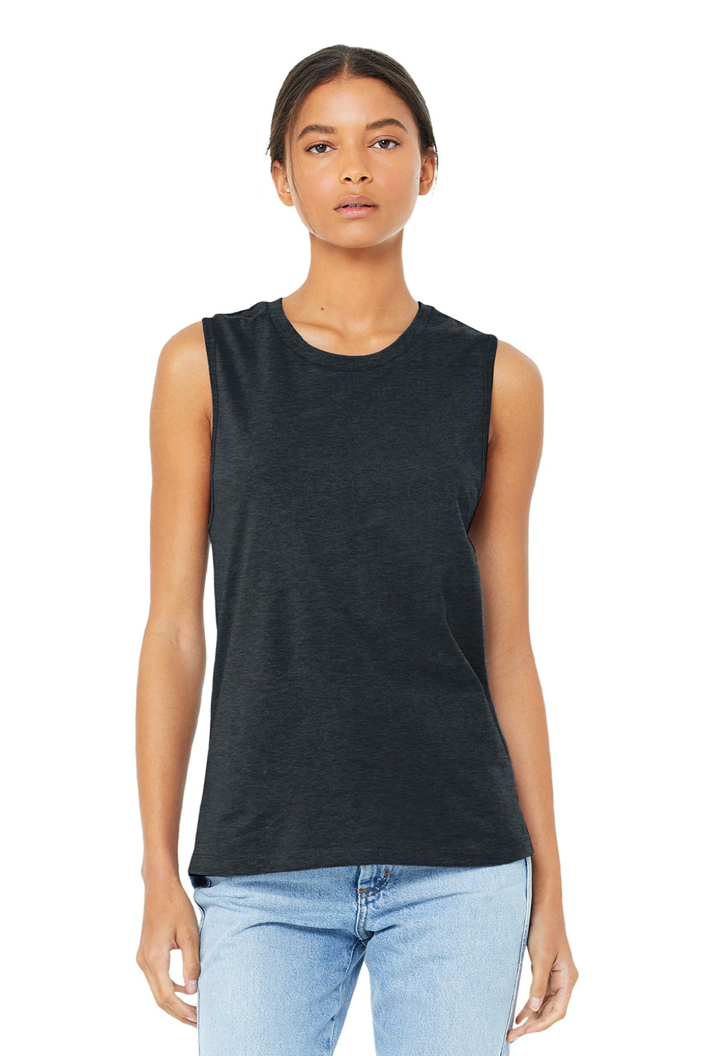 Bella + Canvas BC6003/6003 Womens Jersey Muscle Tank Top Heather Dark Grey Model Front