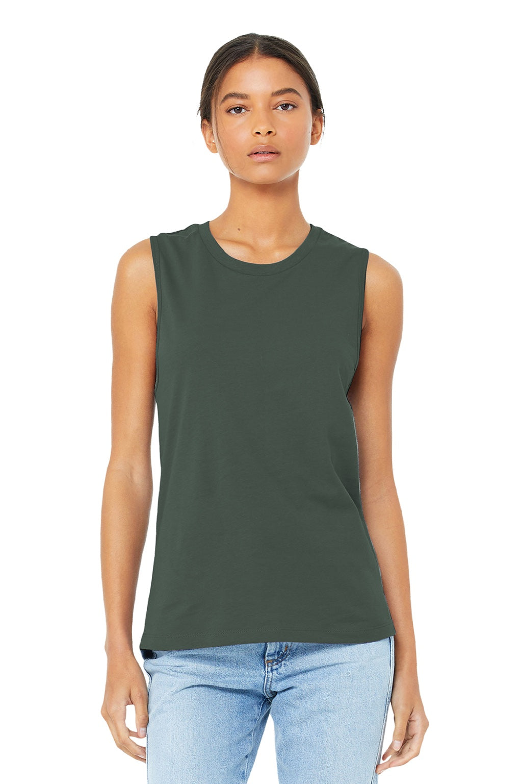 Bella + Canvas BC6003/6003 Womens Jersey Muscle Tank Top Military Green Model Front