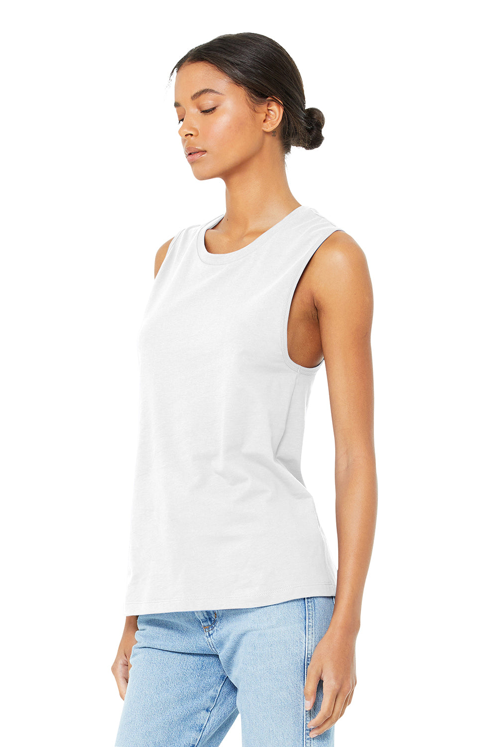 Bella + Canvas BC6003/B6003/6003 Womens Jersey Muscle Tank Top White Model 3Q