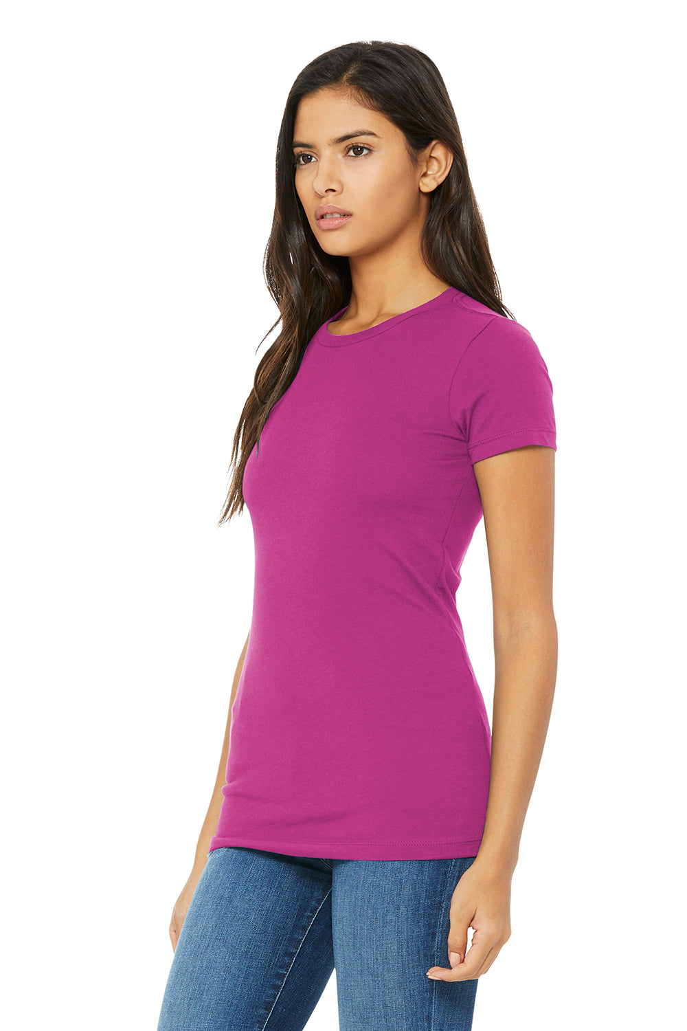 Bella + Canvas BC6004/6004 Womens The Favorite Short Sleeve Crewneck T-Shirt Berry Pink Model 3Q