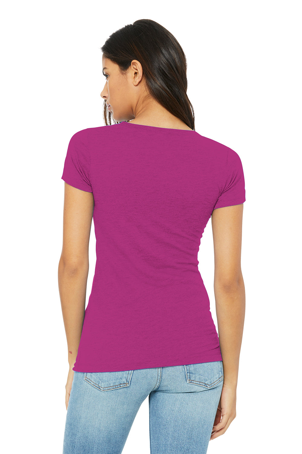 Bella + Canvas BC6004/6004 Womens The Favorite Short Sleeve Crewneck T-Shirt Berry Pink Model Back