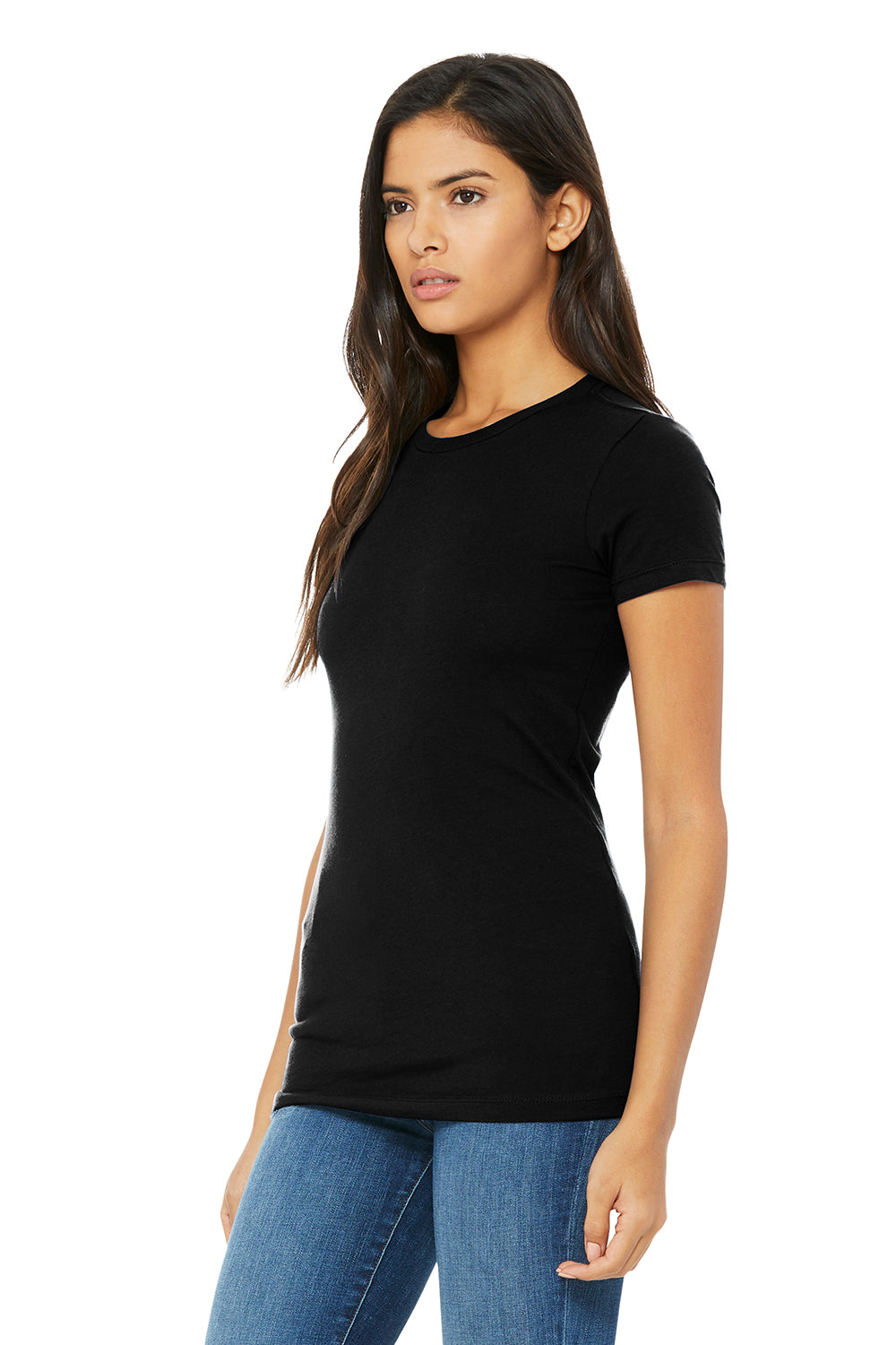 Bella + Canvas BC6004/6004 Womens The Favorite Short Sleeve Crewneck T-Shirt Black Model 3Q