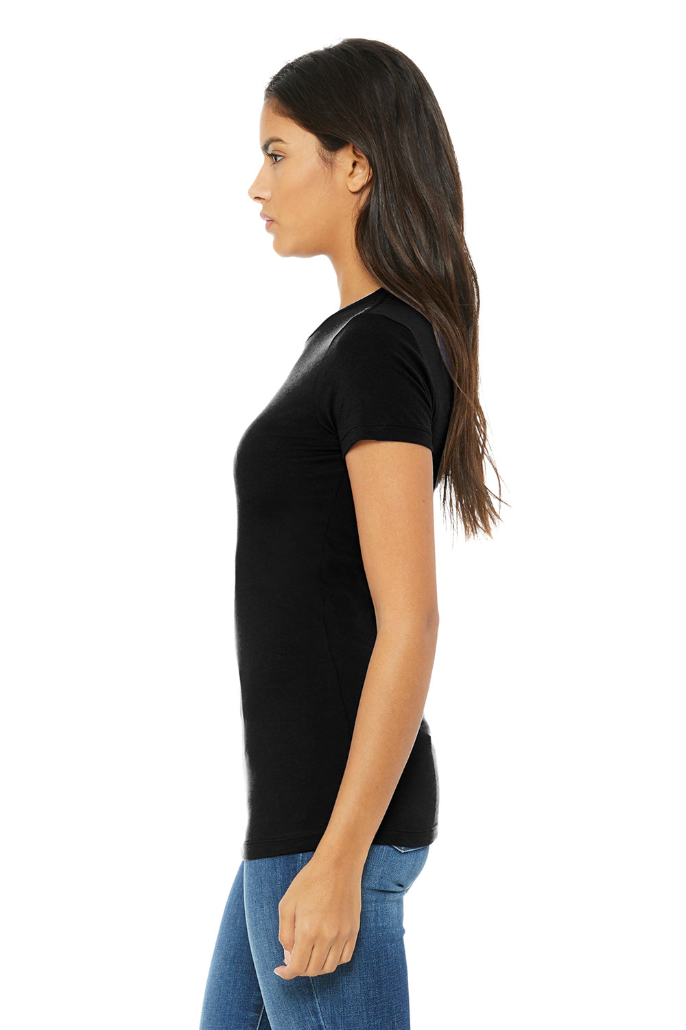 Bella + Canvas BC6004/6004 Womens The Favorite Short Sleeve Crewneck T-Shirt Black Model Side