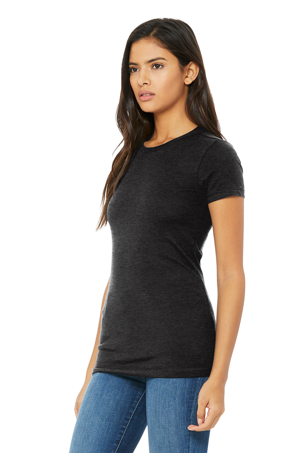 Bella + Canvas BC6004/6004 Womens The Favorite Short Sleeve Crewneck T-Shirt Heather Black Model 3Q