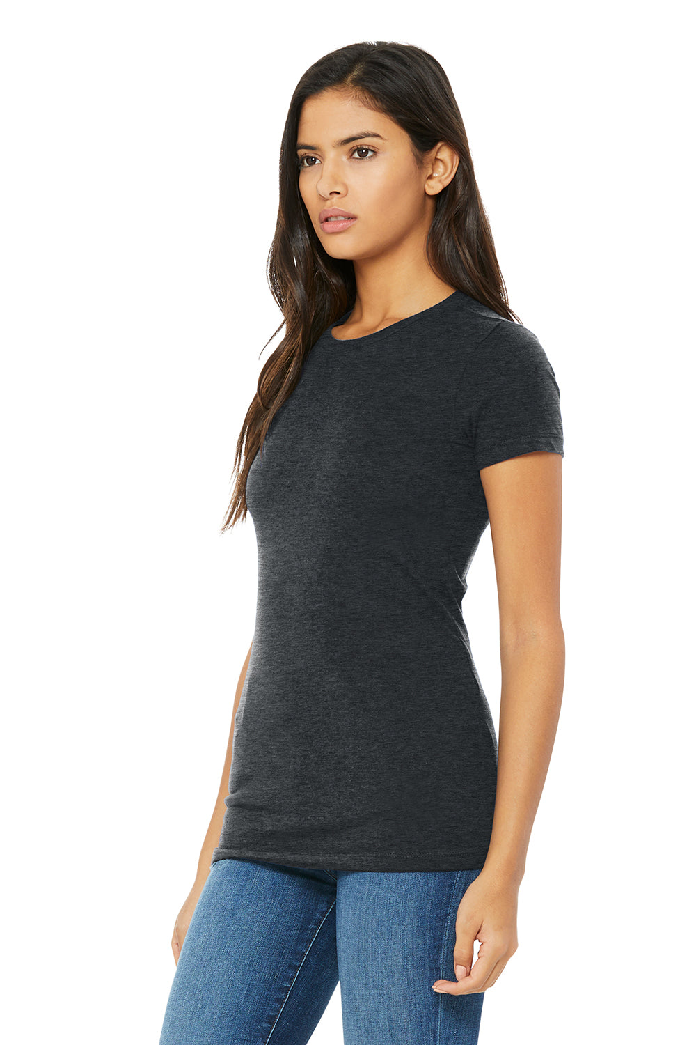 Bella + Canvas BC6004/6004 Womens The Favorite Short Sleeve Crewneck T-Shirt Heather Dark Grey Model 3Q