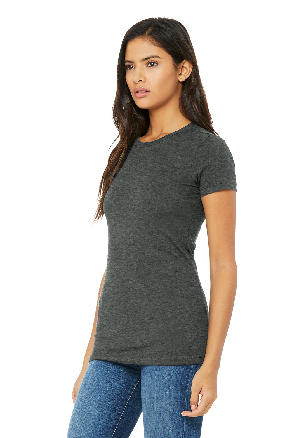 Bella + Canvas BC6004/6004 Womens The Favorite Short Sleeve Crewneck T-Shirt Heather Deep Grey Model 3Q