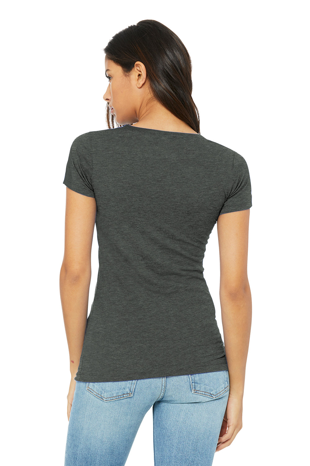 Bella + Canvas BC6004/6004 Womens The Favorite Short Sleeve Crewneck T-Shirt Heather Deep Grey Model Back