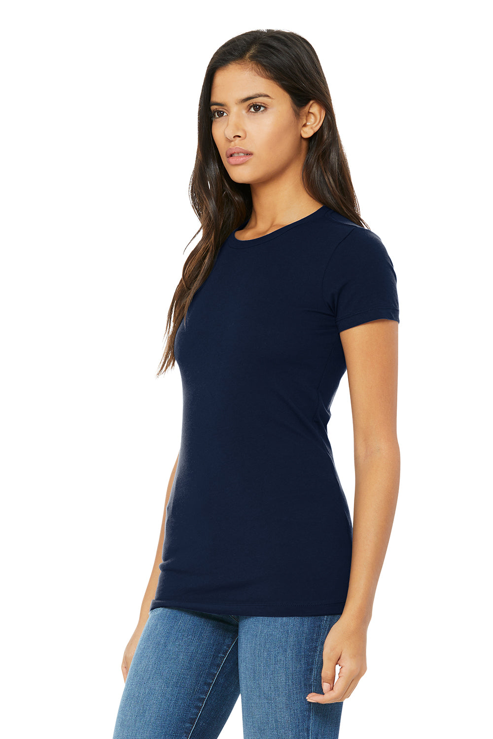 Bella + Canvas BC6004/6004 Womens The Favorite Short Sleeve Crewneck T-Shirt Navy Blue Model 3Q