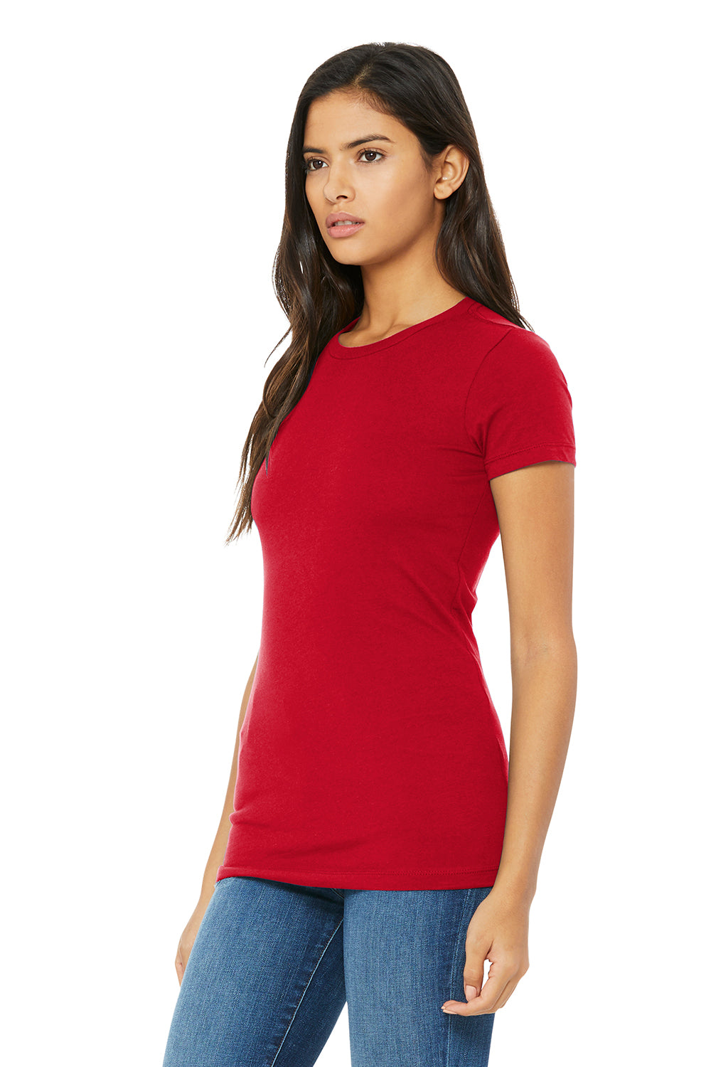 Bella + Canvas BC6004/6004 Womens The Favorite Short Sleeve Crewneck T-Shirt Red Model 3Q