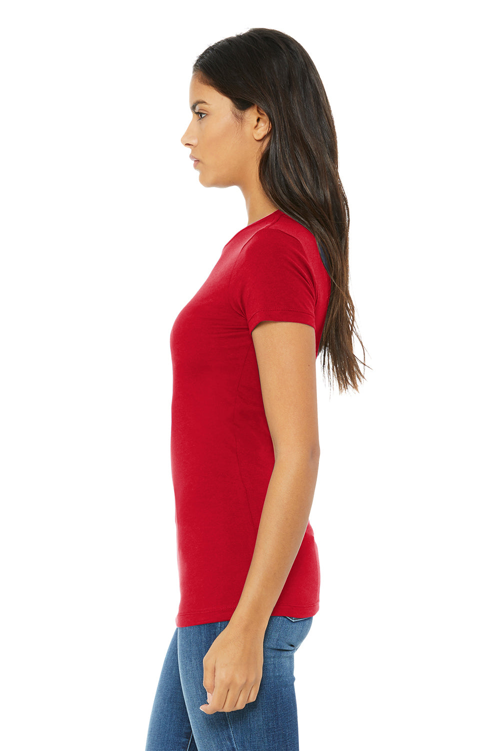 Bella + Canvas BC6004/6004 Womens The Favorite Short Sleeve Crewneck T-Shirt Red Model Side