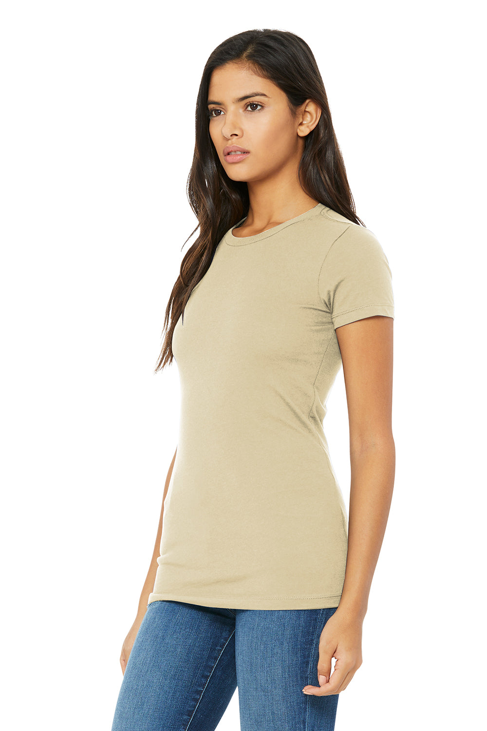 Bella + Canvas BC6004/6004 Womens The Favorite Short Sleeve Crewneck T-Shirt Soft Cream Model 3Q