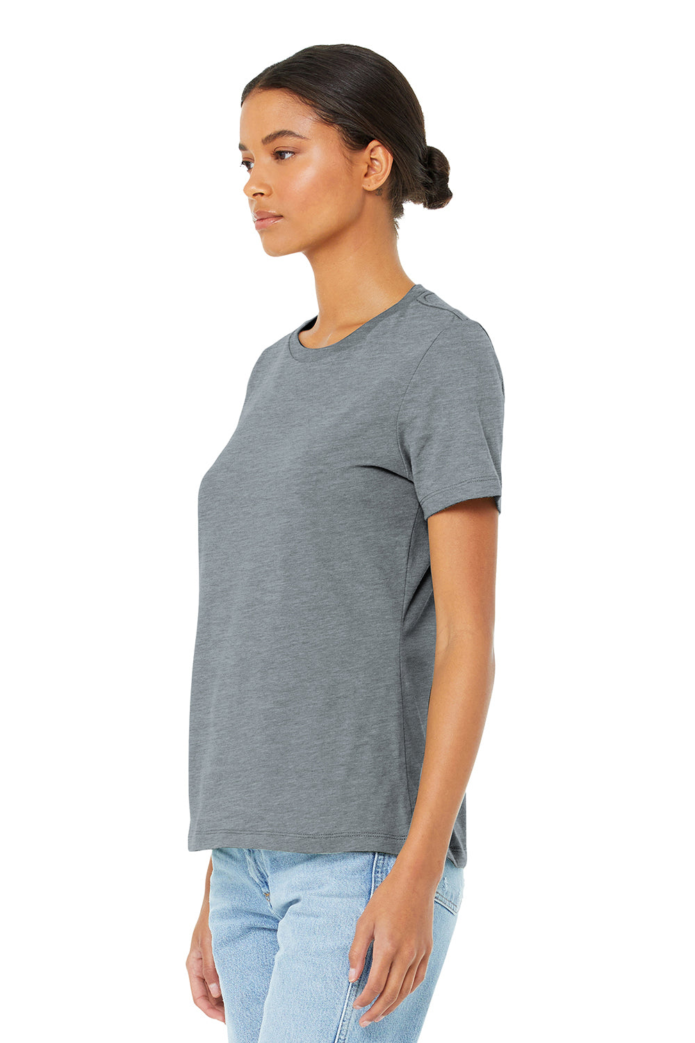 Bella + Canvas BC6400/B6400/6400 Womens Relaxed Jersey Short Sleeve Crewneck T-Shirt Athletic Grey Model 3Q