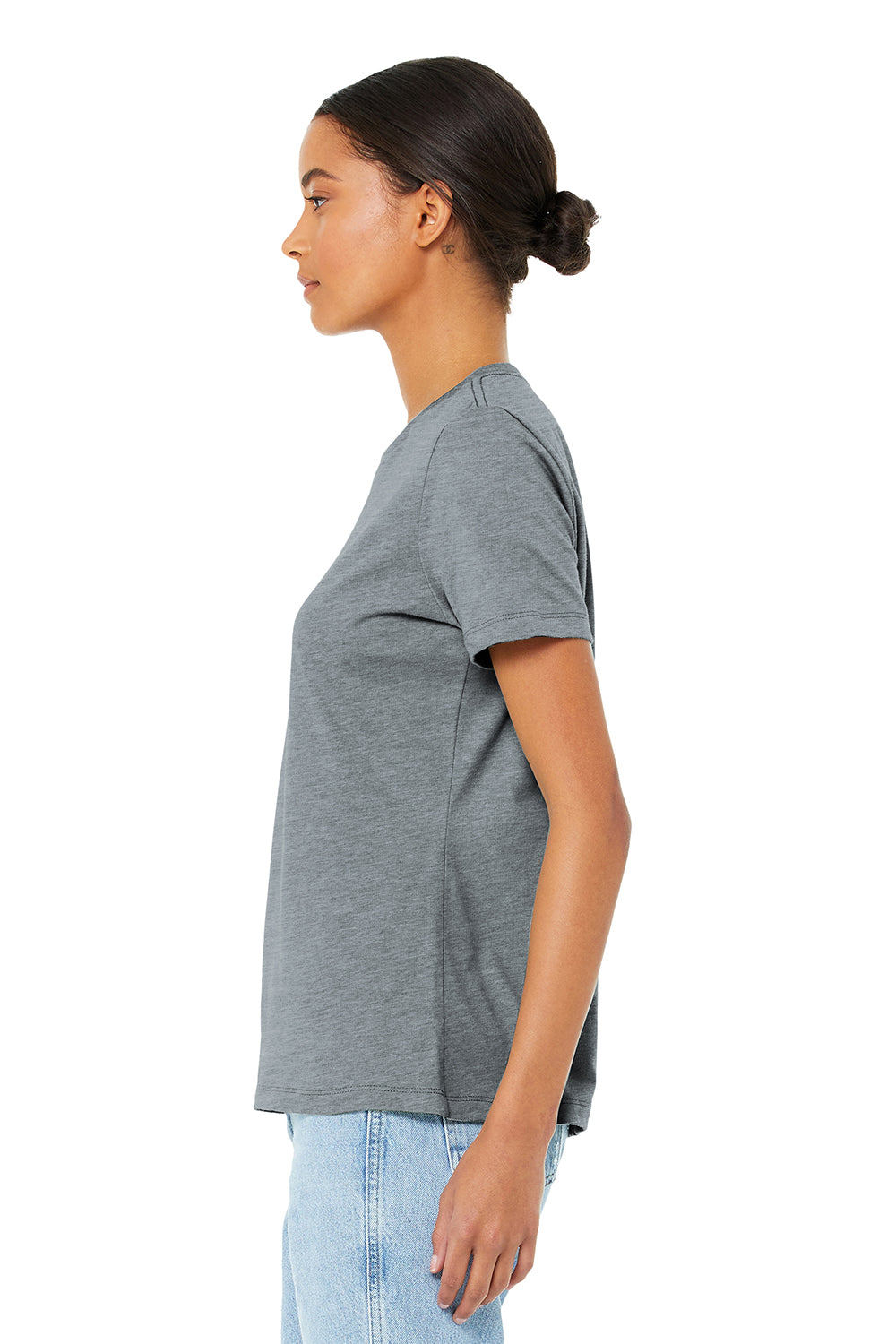 Bella + Canvas BC6400/B6400/6400 Womens Relaxed Jersey Short Sleeve Crewneck T-Shirt Athletic Grey Model Side