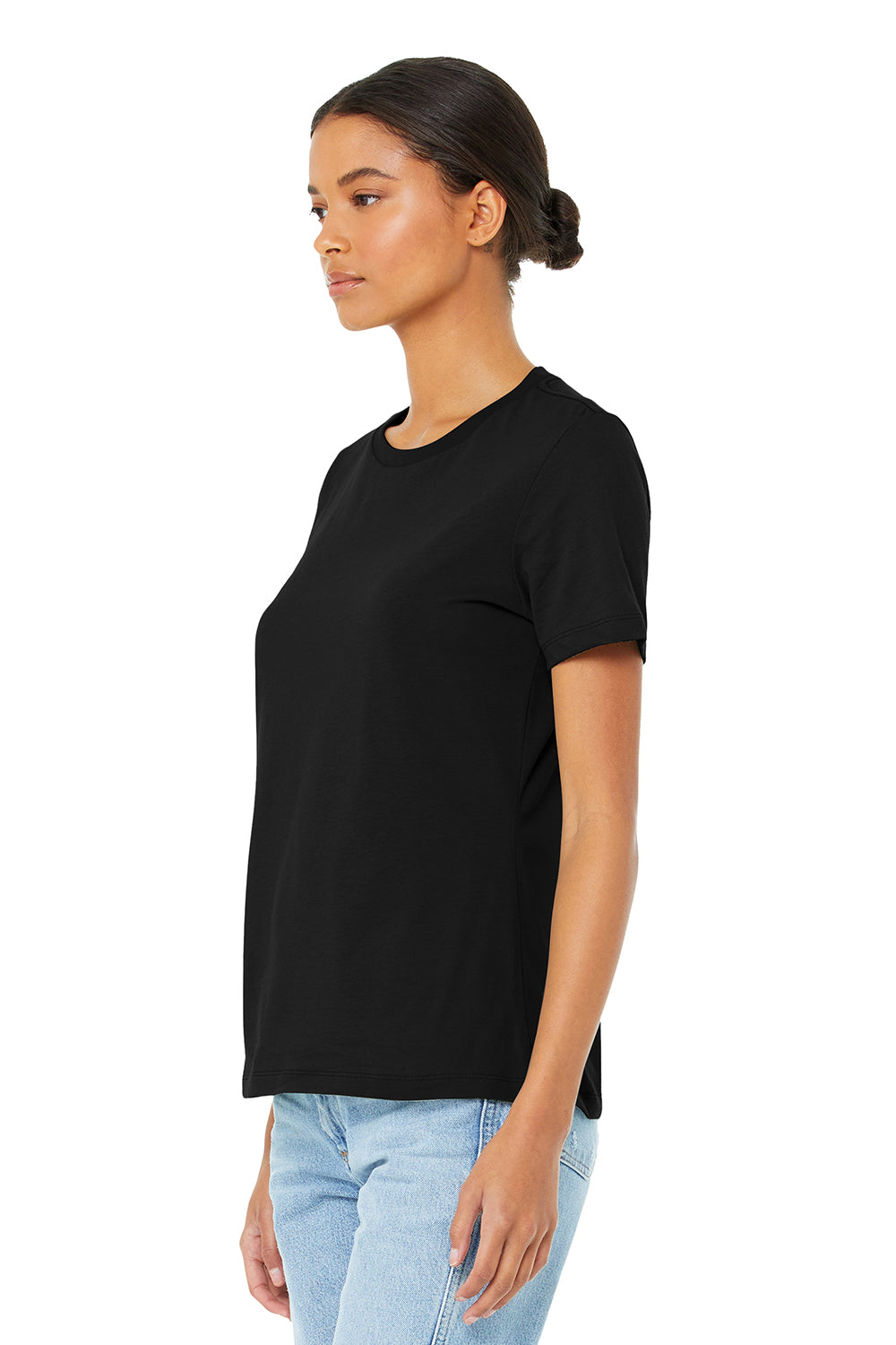 Bella + Canvas BC6400/B6400/6400 Womens Relaxed Jersey Short Sleeve Crewneck T-Shirt Black Model 3Q